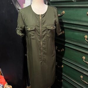 Roz & Ali Olive Green Dress with Gold Accents